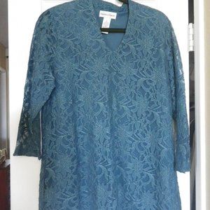 Tunic, 3/4 sleeve, large, Damons and Drapers,  never worn, bluish green color,